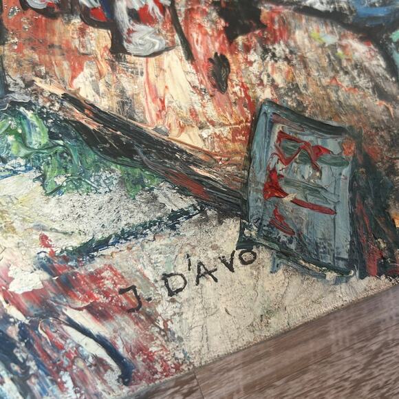 Vintage Oil Painting Signed J.D’Avo Paris Street Scene River Bridge 25x19 Canvas - Picture 6 of 11